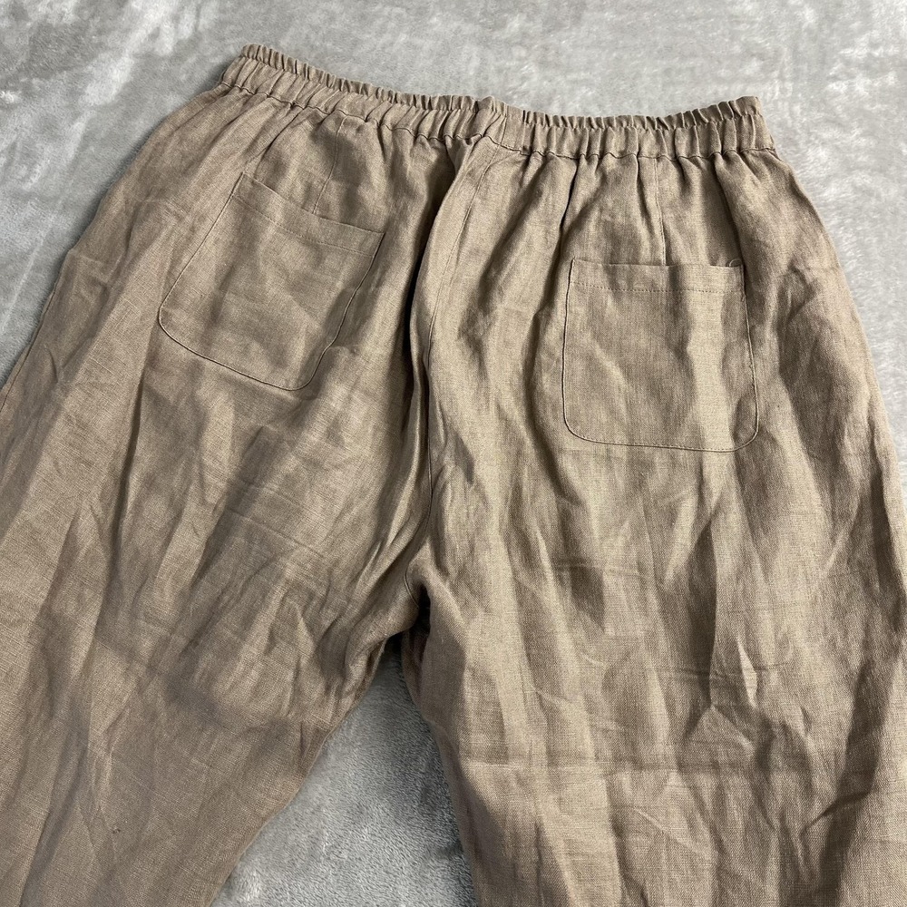 IXIMO Pants Womens XL Beige 100% Linen Straight Leg Elastic Waist Ankle Boho - Picture 4 of 12